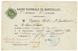 GUERRE 1870 - CONVOCATION GARDE NATIONALE : 1870 1c Lauré (n°25) Obl. T.17 MONTPELLIER Sur CONVOCATION De La "GARDE NATI - Oorlog 1870