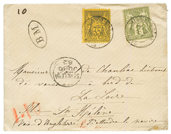 "Tarif PRE-UPU Pour ST HELENE " : 1882 SAGE 35c + 1F Obl. AUBIGNY CHER Sur Enveloppe Pour L' ILE De STE HELENE Avec Cach - Sonstige & Ohne Zuordnung