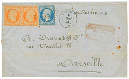 1858 20c(n°14) + Paire 40c(n°16) Pd Obl. ANCRE + Cachet Du Paquebot MERSEY Sur Lettre De CONSTANTINOPLE Pour MARSEILLE.  - Schiffspost