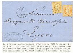 "OSIRIS" : 1861 10c(n°21) + 40c(n°23) Obl. ANCRE + Paquebot OSIRIS 4 Oct 64 Sur Lettre De SALONIQUE Pour LYON. Verso, LE - Correo Marítimo