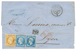 "CHELIFF" : 1863 20c(n°14)x2 + 10c(n°21) Obl. ANCRE + CHELIFF 26 Mars 63 (faible) Sur Lettre De CONSTANTINOPLE. B/TB. - Maritime Post