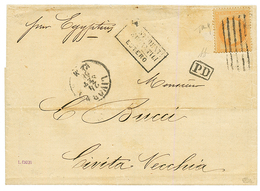 1868 40c(n°31) Obl. BARRES De LIVOURNE Sur Lettre De MARSEILLE Pour CIVITA-VECCHIA. Signé CALVES. TB. - Maritime Post