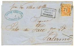 1868 40c(n°31) Obl. Cachet Italien 21 + PIROSCAFI POSTALI FRANCESI Sur Lettre De MARSEILLE Pour PALERME. Très Rare. Supe - Schiffspost