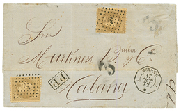 1872 30c(n°30)x2 Obl. ANCRE + MEXIQUE 1 Sur Lettre Pour HABANA (CUBA). Tarif Inter-Antilles à 60c. Superbe. - Poste Maritime