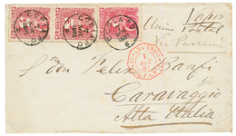 1881 CHILI 2c + 5c(x2) Obl. COPIAPO + Cachet Rare PANAMA-UNION PAQ F. A N°1 Rouge, Pour L' ITALIE. TTB. - Poste Maritime