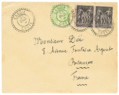1899 SAGE 5c + 10c(x2) Obl. CANDIE CRETE Sur Enveloppe Pour La FRANCE. Qualité Exceptionnelle. - Otros & Sin Clasificación