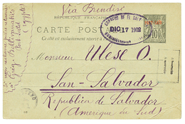 1902 Entier PORT-SAID 10c Obl. CORREOS DE EL SALVADOR De PORT-SAID Via BRINDISI Pour SAN SALVADOR. Superbe. - Otros & Sin Clasificación