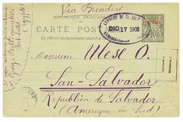 1902 Entier PORT-SAID 10c Obl. CORREOS DE EL SALVADOR De PORT-SAID Via BRINDISI Pour SAN SALVADOR. Superbe. - Other & Unclassified