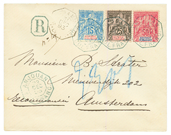 ANJOUAN : 1893 15c + 25c + 50c Obl. ANJOUAN COL. FRANC. Sur Env. RECOMMANDEE Pour AMSTERDAM. TTB. - Altri & Non Classificati