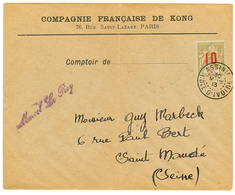 1913 Provisoire 10 S/ 50c(n°39) Obl. ASSINIE COTE D' IVOIRE Sur Lettre Pour La FRANCE. Timbre Rare Sur Lettre Non Philat - Other & Unclassified