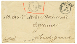 1893 PAID AT BARBADOES Sur Enveloppe Pour CAYENNE (FRENCH GUIANA). Verso, CAYENNE GUYANE. RARE. TTB. - Autres & Non Classés