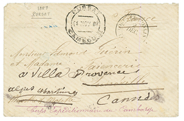 "1ère EXPEDITION DU CAMBODGE" : 1887 Cachet TELEGRAPHIQUE Rare PURSAT CAMBODGE Sur Enveloppe Du CORPS EXPEDITIONNAIRE DU - Otros & Sin Clasificación