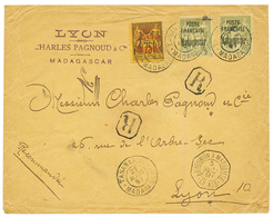 1897 75c(n°20) + 1F(n°21)x2 Obl. TANANARIVE Sur Enveloppe RECOM. Pour LYON. Affrt RARE. TTB. - Altri & Non Classificati