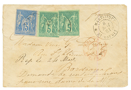 "ST ESPRIT" : 1881 CG SAGE 5c(x2) + 15c Obl. MARTINIQUE St ESPRIT Sur Env. Pour La FRANCE. TTB. - Autres & Non Classés