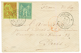 "ST LOUIS" : 1882 Mixte CG 5c SAGE + 20c ALPHEE DUBOIS Obl. REUNION ST LOUIS Sur Enveloppe Pour PARIS. Superbe Qualité. - Other & Unclassified
