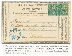 1884 CG 5c(x2) Obl. REUNION LIGNE V Sur CARTE PRECURSEUR Daté "STE SUZANNE" Pour ST DENIS. TTB. - Autres & Non Classés