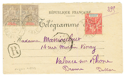 "KAYES Via DAKAR SENEGAL" : 1906 10c Obl. DAKAR Sur TELEGRAMME Avec Mention "KAYES" Au Verso, Pour BORDEAUX. RARE. TTB. - Other & Unclassified