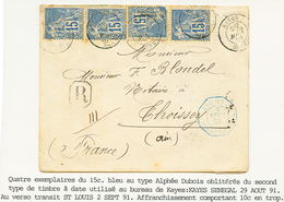 SOUDAN - PRECURSEUR - KAYES : 1891 CG 15c (x4) Obl. KAYES SENEGAL Sur Enveloppe RECOMMANDEE Pour La FRANCE. RARETE. Pièc - Andere & Zonder Classificatie