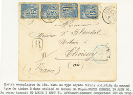 SOUDAN - PRECURSEUR - KAYES : 1891 CG 15c (x4) Obl. KAYES SENEGAL Sur Enveloppe RECOMMANDEE Pour La FRANCE. RARETE. Pièc - Sonstige & Ohne Zuordnung