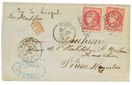 1871 80c BORDEAUX (n°49)x2 , 1 Ex. Touché Obl. GC 3734 Sur Lettre De ST MALO Pour L' ILE AUX CHIENS, ST PIERRE ET MIQUEL - Andere & Zonder Classificatie