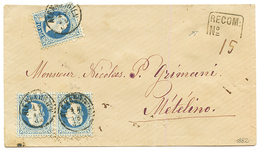 ALEXANDRIA : 10 SOLDI(x3) Canc. ALEXANDRIEN + Boxed RECOM/N° On REGISTERED Envelope To METELINO. One Stamp With Fault. S - Levant Autrichien