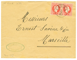 1883 Pair 5 Soldi Canc. CANEA On Envelope To FRANCE. Superb Quality. - Oostenrijkse Levant