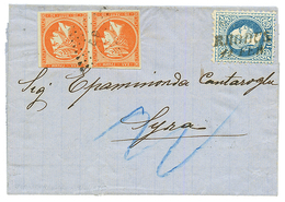 GREECE : 1875 10 SOLDI Canc. RHODUS + GRECE Pair 10l (1 Stamp Cut) Canc. 67 On Entire Letter To SYRA. MIXT Franking From - Levante-Marken