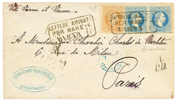 1871 10s(x2) + 15s Canc. LETTERE ARIVATE PER MARE VARNA On Envelope To FRANCE. DIENA Certificate. Vf. - Eastern Austria