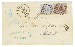 BELGIUM : 1869 20c + 1F Lilac On Cover From LIEGE To MADRID (SPAIN). Vvf. - Other & Unclassified