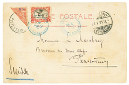 ETHIOPIA : 1905 ETHIOPIA Bisect 5m + SOMALI COAST 10c Canc. DJIBOUTI On Card To SWITZERLAND. Vvf. - Ethiopia