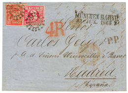 BAVARIA : 1865 18K + 3K Canc. 325 + MUNCHEN BAHNH. On Cover To MADRID (SPAIN). P. SEM Certificate (2016). Scarce. Vf. - Other & Unclassified