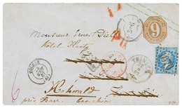 WURTTEMBERG : 1867 P./Stat 9kr Canc. TEINACH To COLMAR (FRANCE) Redirected With FRANCE 20c Canc. GC 1076 + COLMAR To HOC - Otros & Sin Clasificación