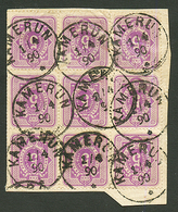 CAMEROONS : VORLAUFER 5pf(V40II) Block Of 9 Canc. KAMERUN On Piece. Small Faults (see Certificate). STEUER Certificate ( - Camerun