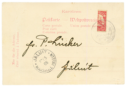 CAROLINES ISLANDS : 1905 BISECT 10pf Canc. PONAPE On Card To JALUIT MARSHALL ISLANDS. Vf. - Carolinen