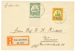 CAROLINES : 1908 5pf + 25pf Canc. TRUK KAROLINEN On REGISTERED Envelope To WEIMAR. RARE. Vf. - Islas Carolinas