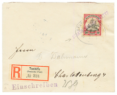 KIAUTSCHOU - MARITIME : 1910 20c Canc. DEUTSCHE SEEPOST / SHANGHAI-TIENTSIN + REGISTERED Label TSCHIFU On REGISTERED Env - Kiautchou