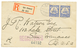 SAMOA : 1912 20pf(x2) Canc. APIA On REGISTERED Envelope Via AUCKLAND NZ To SAN FRANCISCO (USA). Vvf. - Samoa