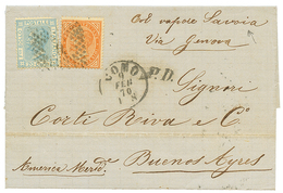"30c To ARGENTINA" : 1870 10c + 30c Canc. 6 + COMO + "COL. VAPORE SAVOIA" On Cover To BUENOS-AIRES. Vvf. - Non Classés