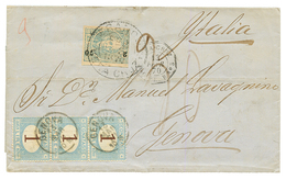 MEXICO : 1870 25c Canc. FRANCO VERA-CRUZ On Cover ( Triple Rate) To GENOVA (ITALY) Taxed On Arrival With 1 LIRE Strip Of - Mexico