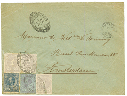 SURINAME : 1894 1cx3(1 Stamp With Fault) + 12 1/2c + 5c Unperf (!) Canc. NEDERL. PAKETBOOT On Cover To AMLSTERDAM. Vf. - Surinam ... - 1975