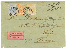 SURINAME : 1896 10c + 25c + 50c Canc. PARAMARIBO + SURINE VIA PLYMOUTH On REGISTERED Cover To FRANCE. Vvf. - Surinam ... - 1975