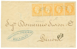 ROMANIA : 1871 25B Strip Of 4 Canc. BRAILA On Cover To ITALY. Signed BOLAFFI. Vf. - Other & Unclassified