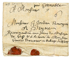 SWITZERLAND : 1698 "6" Tax Marking + "PAR GRENOBLE" + "RECOMMANDEE AUX SOINS Du MESSAGER De GAP" On Entire Letter From " - Other & Unclassified