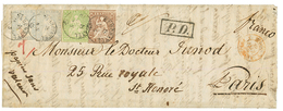 SWITZERLAND : 1859 1F(x2) + 40r + 5r Canc. NEUCHATEL On Cover To PARIS (FRANCE). Inside Text With Fault (tears). Very Ra - Andere & Zonder Classificatie