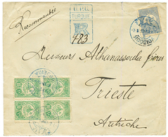 YEMEN - TURKEY : 1912 TURKEY 10p Block Of 4 + 1P Canc. HODEIDA On REGISTERED Envelope To AUSTRIA. Vvf. - Autres & Non Classés