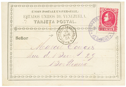 VENEZUELA : 1884 10c + Very Rare French Maritime Cachet PORTO-CABELLO PAQ FR. D N°3 On Card To FRANCE. Scarce. Superb. - Venezuela