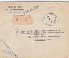 LETTRE. CONGO. 1958. FRANCHISE OFFICE DES POSTES ET TELECOMMUNICATIONS RECOMMANDÉ BRAZZAVILLE POUR PARIS /   3 - Covers & Documents