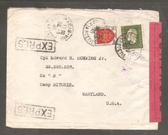 Enveloppe Oblit PARIS  1945  EXPRESS  + OUVERT...CONTROLE / DULAC Pour Les ETAT UNIS - 1944-45 Marianne Van Dulac