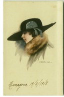 NANNI SIGNED 1910s POSTCARD - WOMAN WITH BIG BLACK HAT  - N.20-2 (BG329) - Nanni