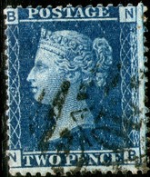 Great Britain,QV,Four Letters, N-B, 2 Penny Blue,SG45,plate:9,cancell:10,as Scan - Used Stamps